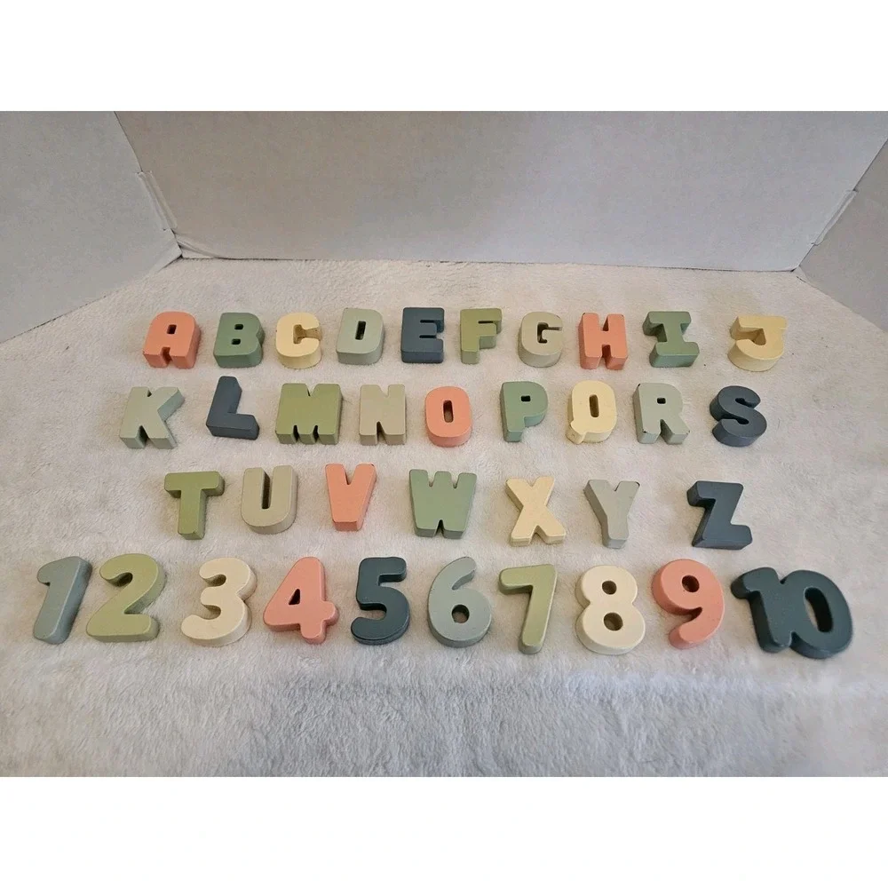 Wooden‎ Alphabet Letters & Numbers Set Pastel Nursery Decor Kids Learning Toys